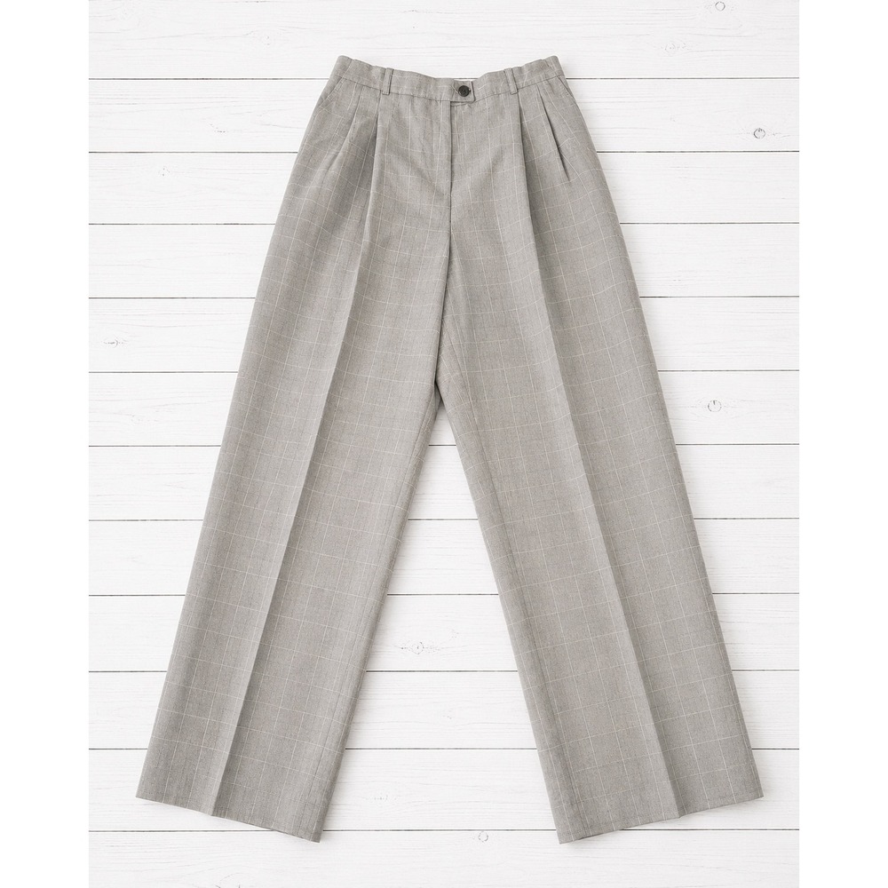Worthington Gray Plaid Pleated Dress Pants Italian Fabric 12T Tall 2045